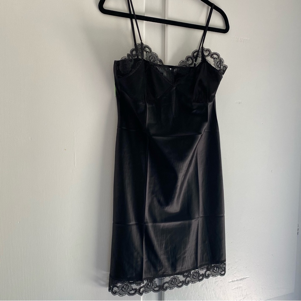Trina Turk Silk Black Slip Dress Layer Romantic Whimsygoth Festival NWOT M